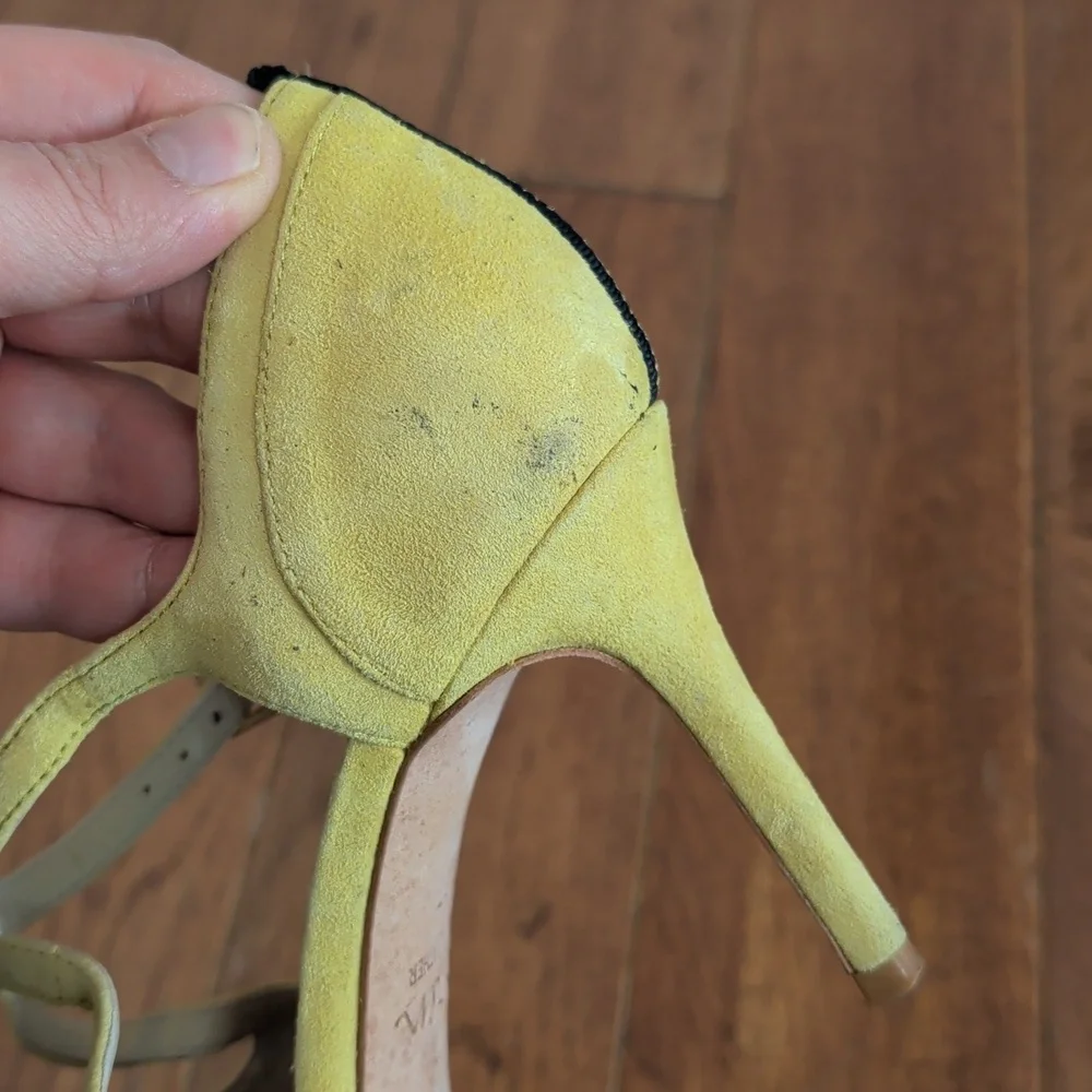 Boden Trisha Yellow and Black Polka Dot Cowhide Pointy Toe Strappy Heels - Picture 7 of 16